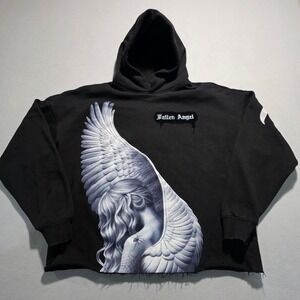 ROKUSTUDIO Fallen Angel Graphic Hoodie Black Rhinestone Wings Spider Size S